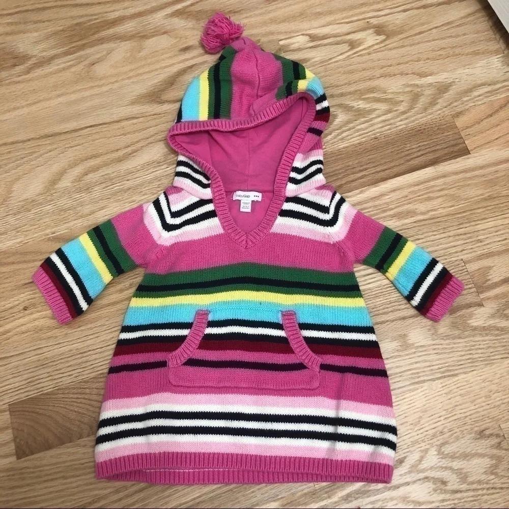 Baby Gap Striped Pom Sweater Pink Blue Green